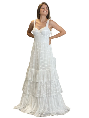 White Marble Dot Tiered Maxi