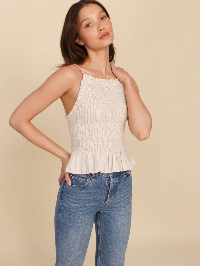 White Spaghetti Strap Peplum Smocked Top