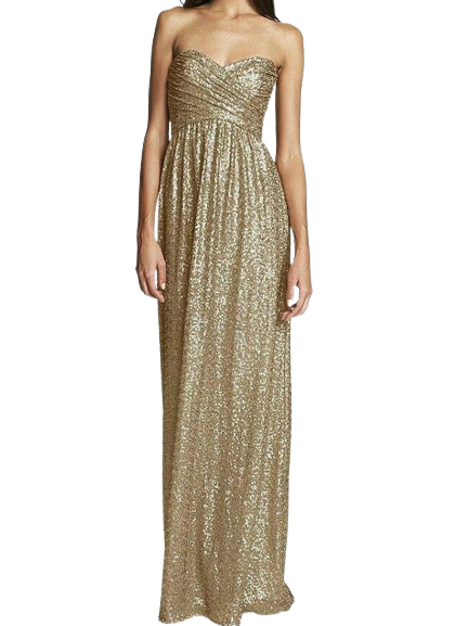 Golden Sequins Off-Shoulder Ruched Gown