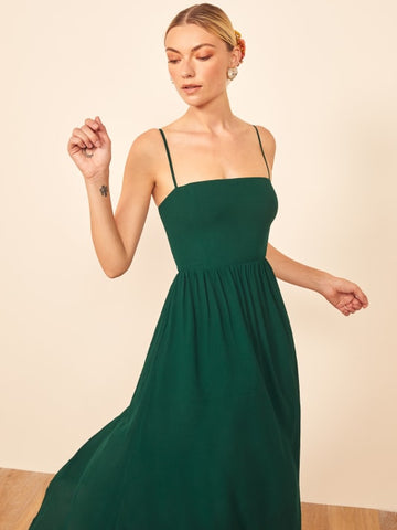 Bottle Green Spaghetti Strap Midi