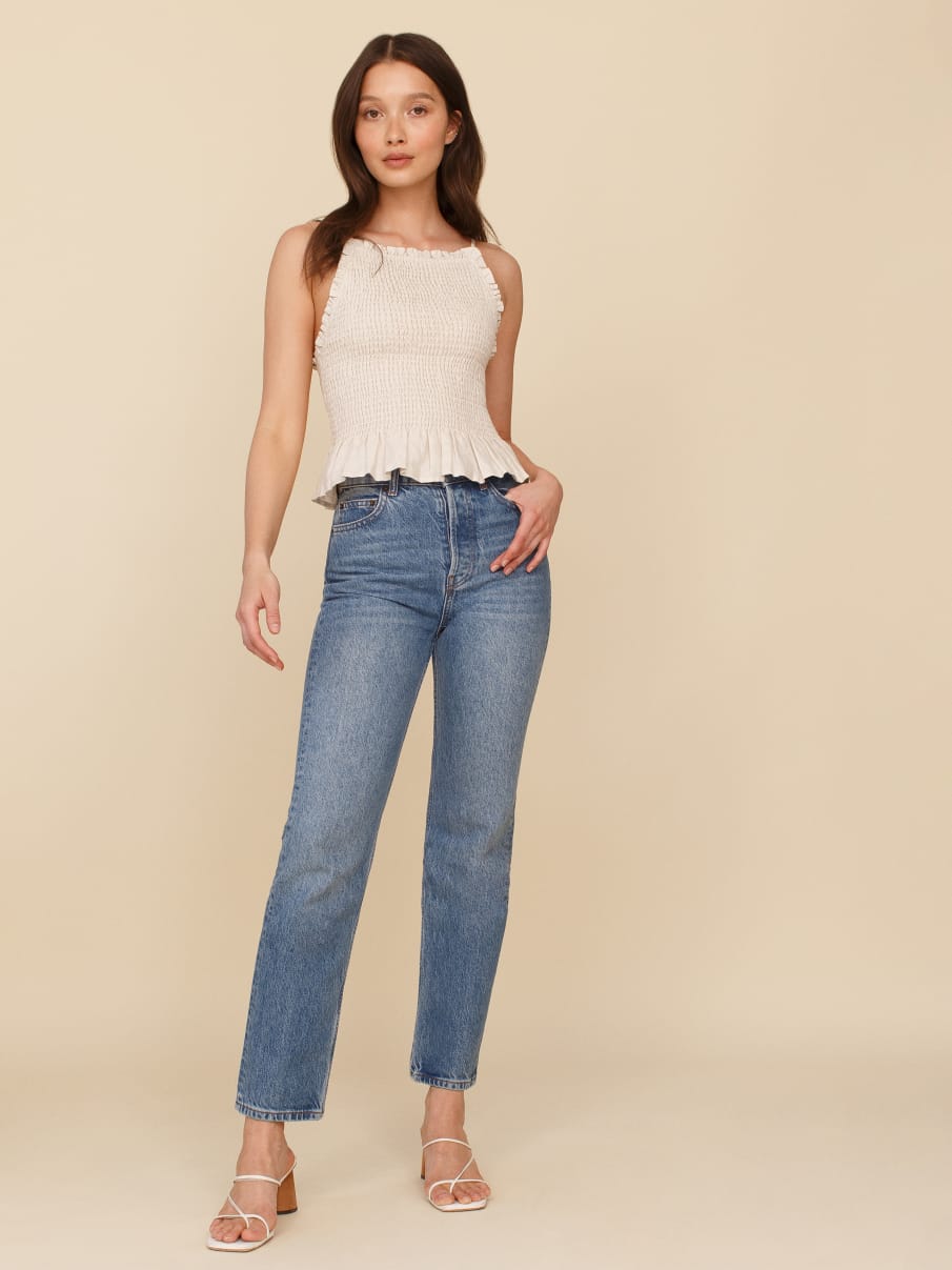 White Spaghetti Strap Peplum Smocked Top