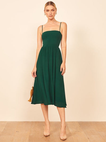 Bottle Green Spaghetti Strap Midi