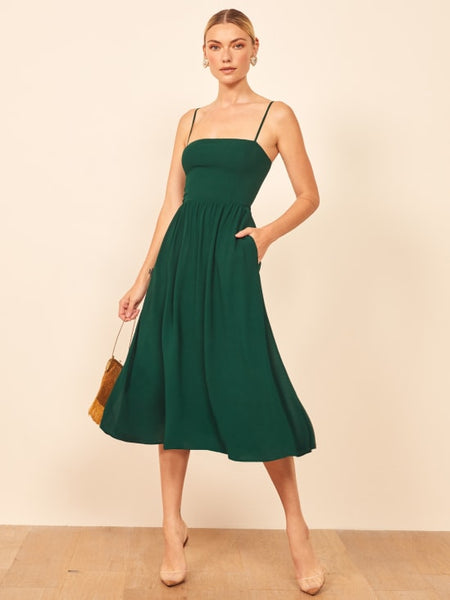 Bottle Green Spaghetti Strap Midi