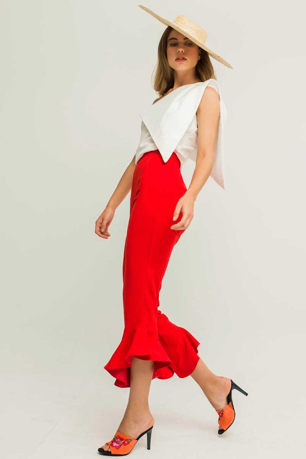 White One Shoulder Bow Detail Top & Pants Set