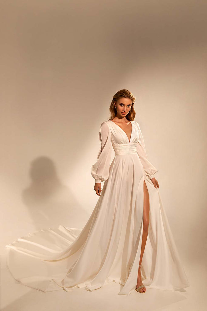 Off-White Plunge Neck Photoshoot Gown ShObO Off-White Plunge Neck Photoshoot Gown ShObO