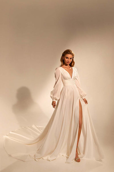 Off-White Plunge Neck Photoshoot Gown