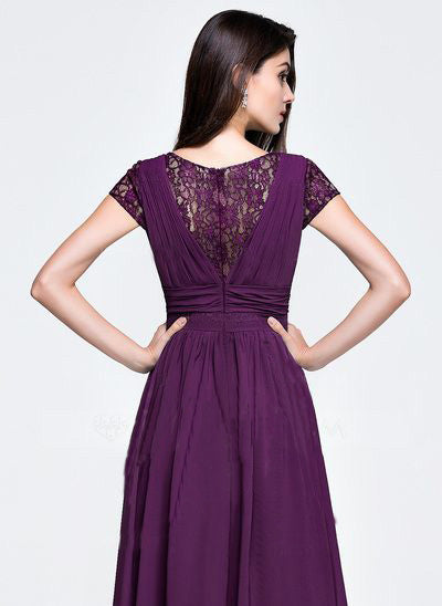 Deep Purple V Neck Ruched Flared Maxi