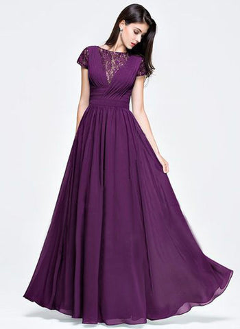 Deep Purple V Neck Ruched Flared Maxi
