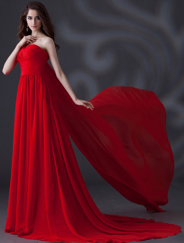Red One Shoulder Ruched Photoshoot Gown With Trail