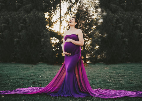 Plum Wine Off-Shoulder Maternity Shoot Gown