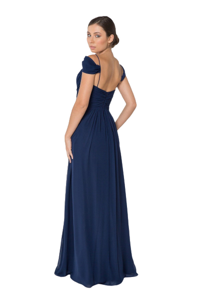 Navy Sweet-Heart Cold Shoulder Ruched Maxi