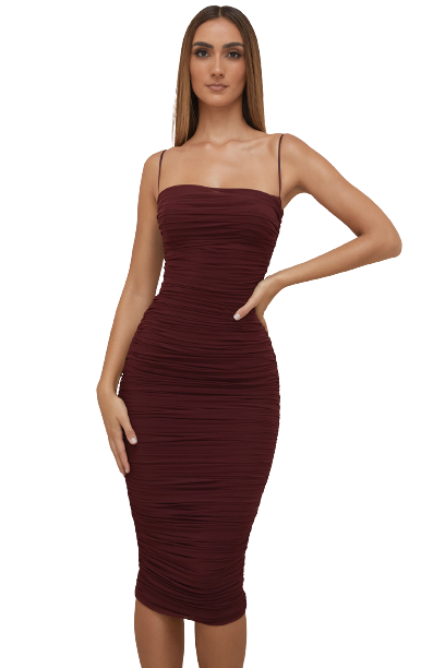Wine Bodycon Spaghetti Strap Midi