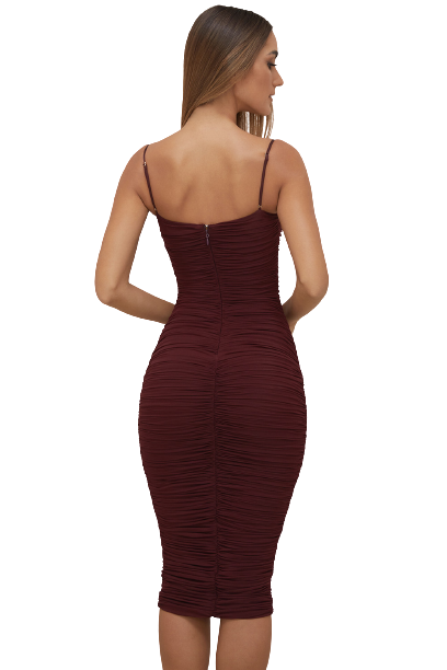 Wine Bodycon Spaghetti Strap Midi