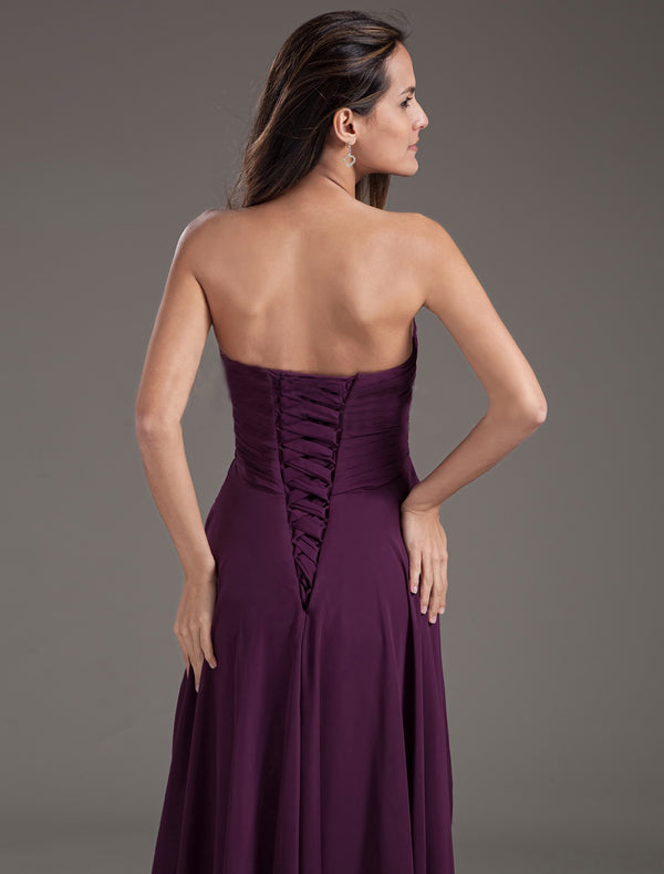 Strapless Sweetheart Neckline Pleated Maxi Dress