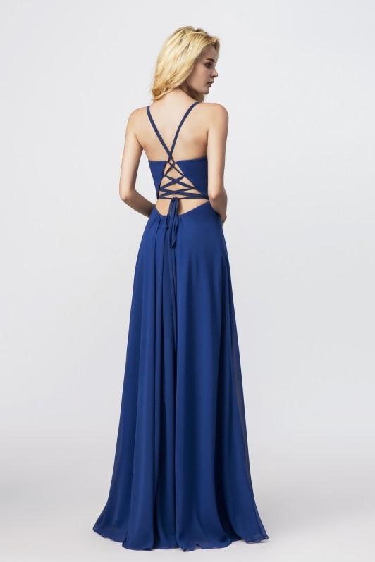 Navy Cross Backless Deep Plunge Slit Maxi