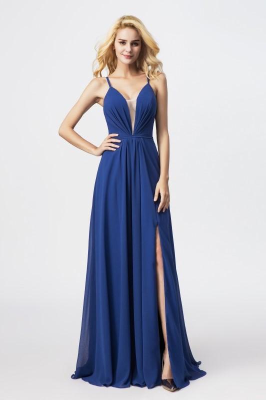 Navy Cross Backless Deep Plunge Slit Maxi