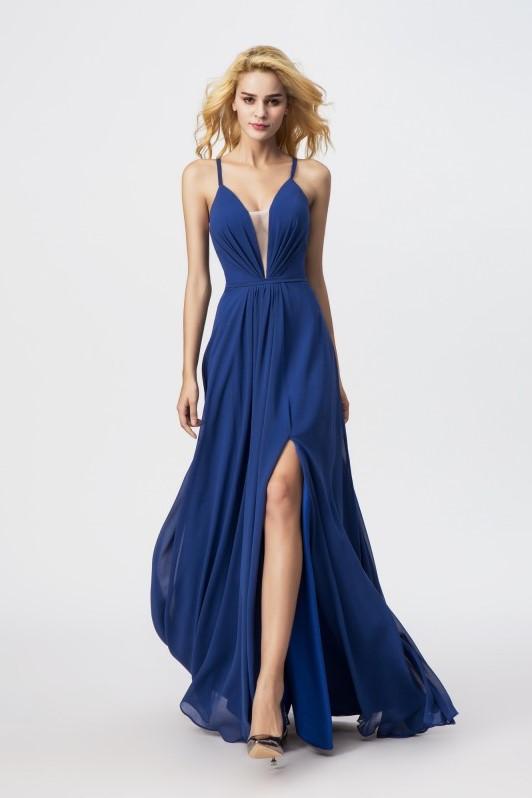 Navy Cross Backless Deep Plunge Slit Maxi