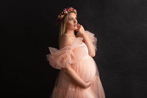 Ruffled Peach Net Maternity Gown