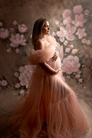 Ruffled Peach Net Maternity Gown