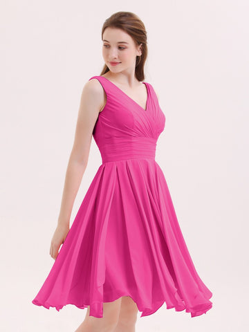 Fuchsia Pink Ruched Midi Dress