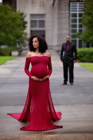 Maternity Gown for Photoshoot with Detachable Train  Red  Wobbly Walk