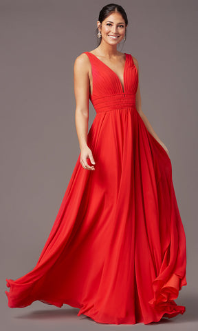Red Grecian-Style Long Formal Prom Dress