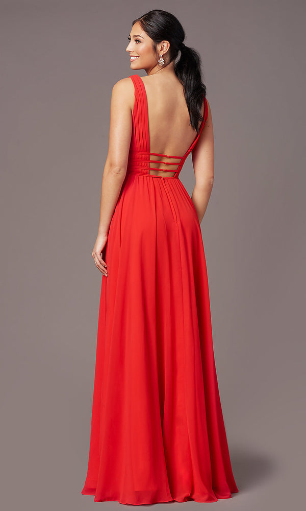 Red Grecian-Style Long Formal Prom Dress
