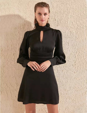 Black Front Keyhole Backless Skater Dress