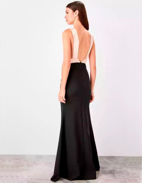 Blush Pink & Black Square Backless Gown