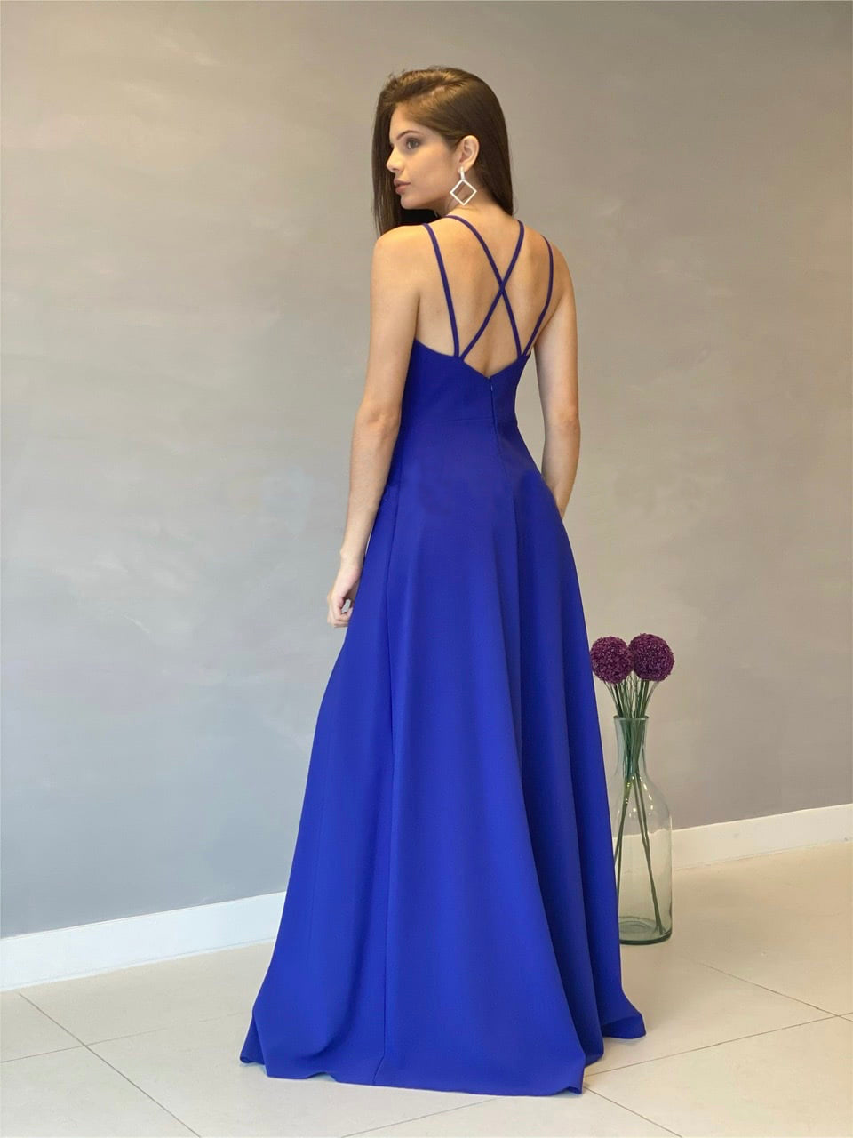 Sapphire Blue Sweet-Heart Neck Cross Back Maxi